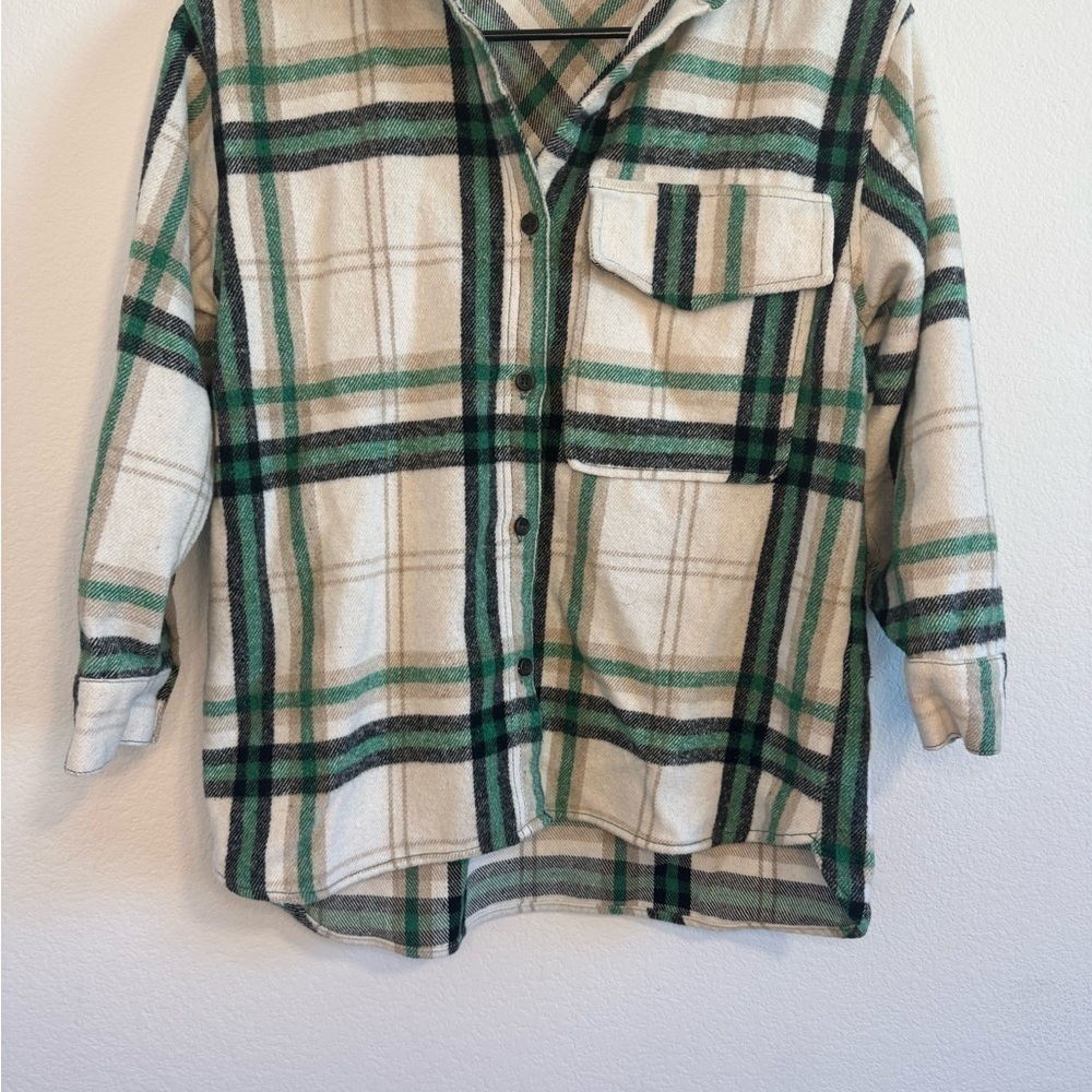 Zara Youth Cream‎ & Green Plaid Shirt Size 10 - Picture 3 of 9